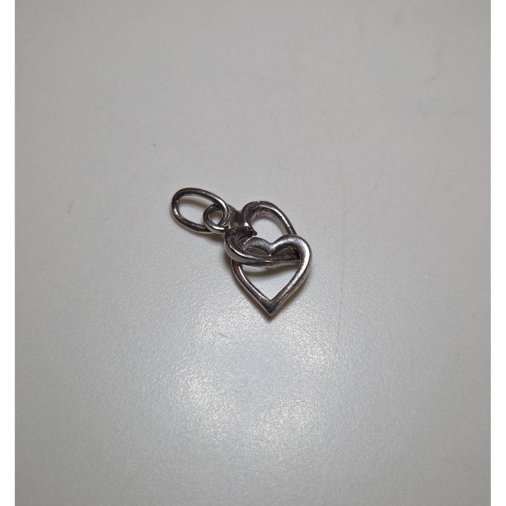 Sterling Silver Double Heart Dangle Charm / Pendant‎ 925